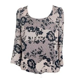 My Michelle Blouse Women XL Beige Black Floral Lace Print Long Sleeve Juniors